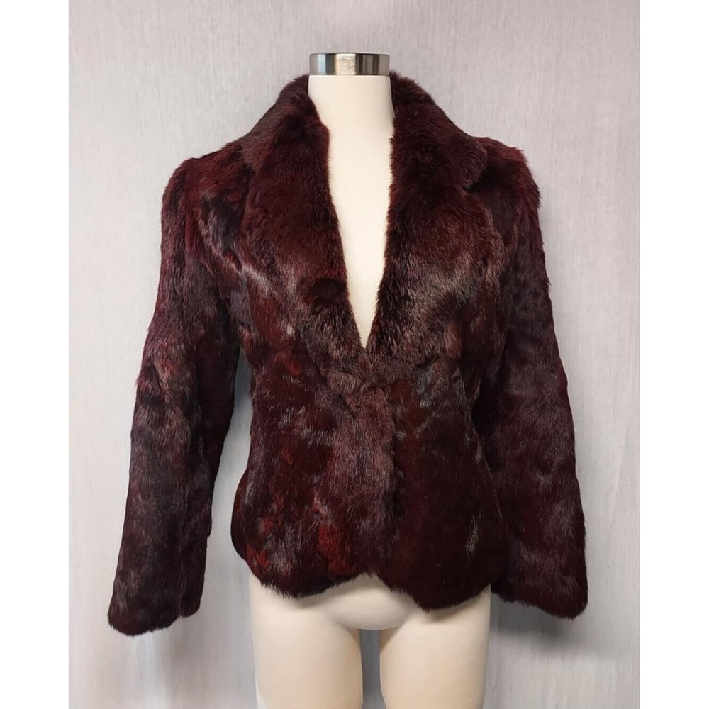 Jaques Aran New York Paris Vintage Burgundy Red French Rabbit Fur Jacket Coat M